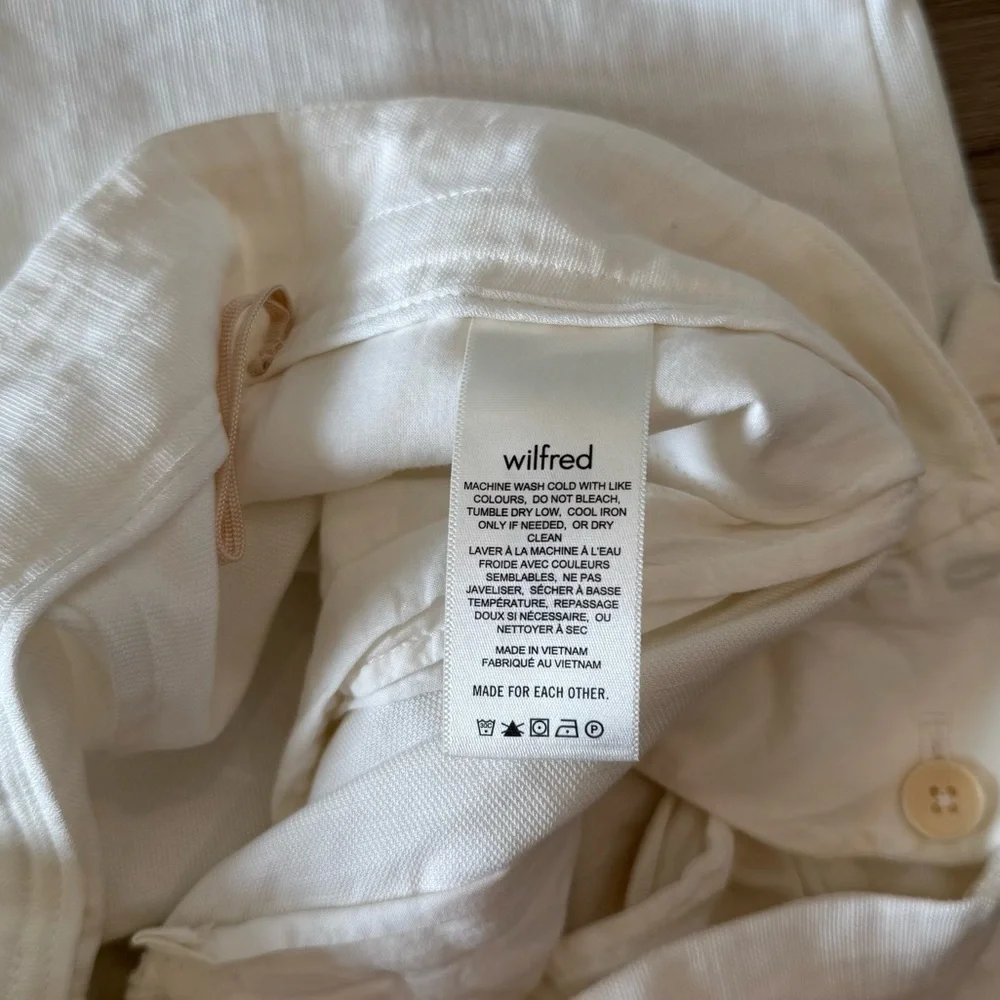Aritzia Wilfred White Linen Cuffed Drawstring Pants Trousers Size Small